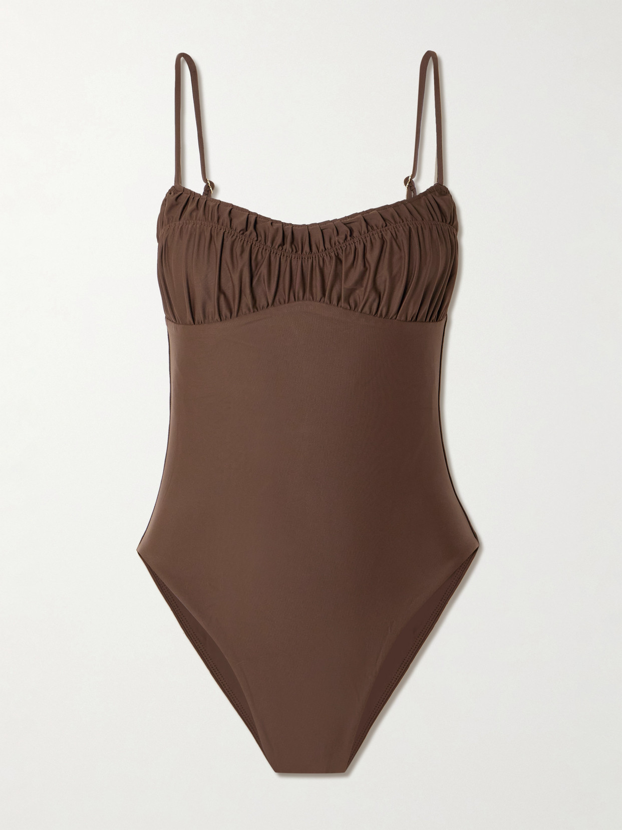 Faithfull Rocio Ruched Recycled Swimsuit In Brown