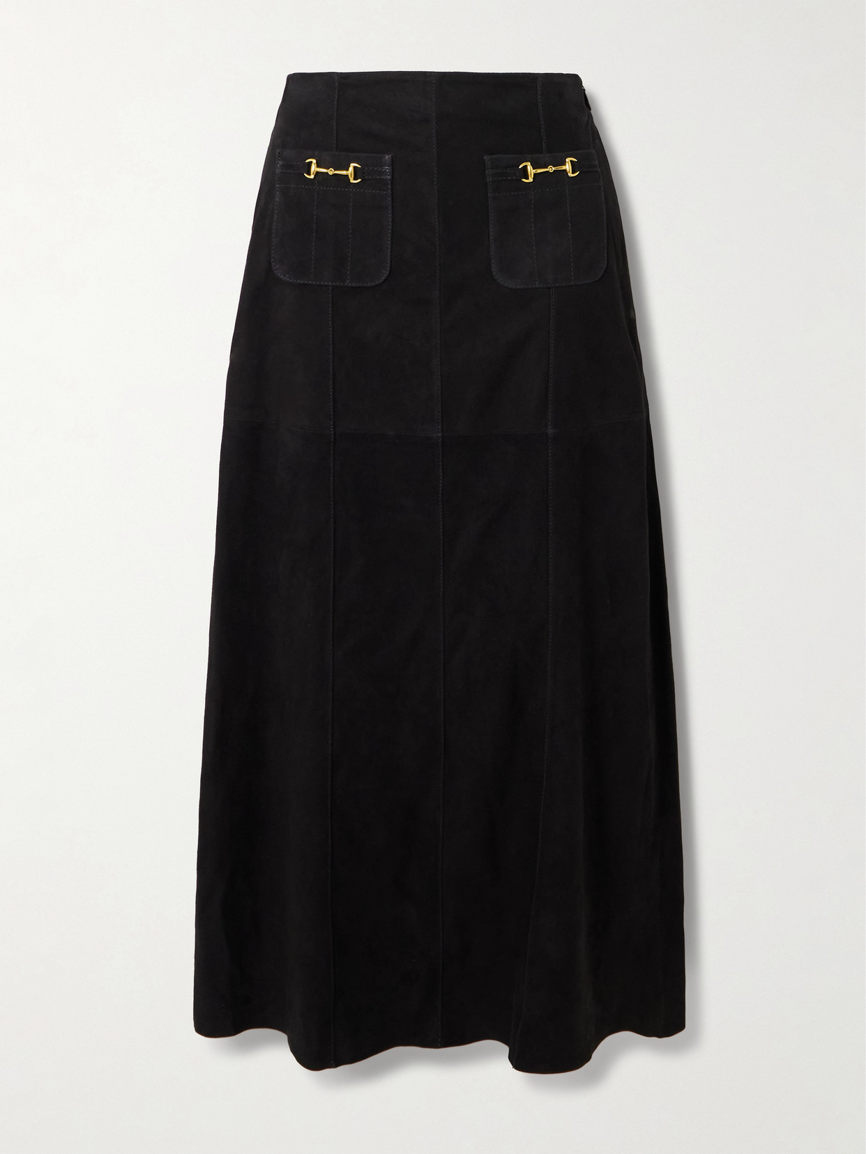 Rixo London Edwina Embellished Paneled Suede Midi Skirt In Black