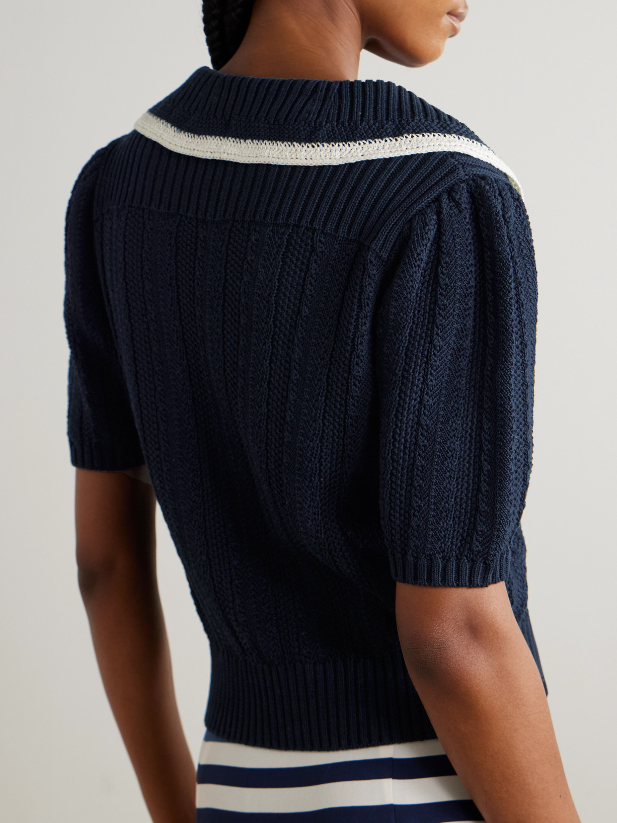 Pippa Bow-Detailed Two-Tone Cotton Sweater