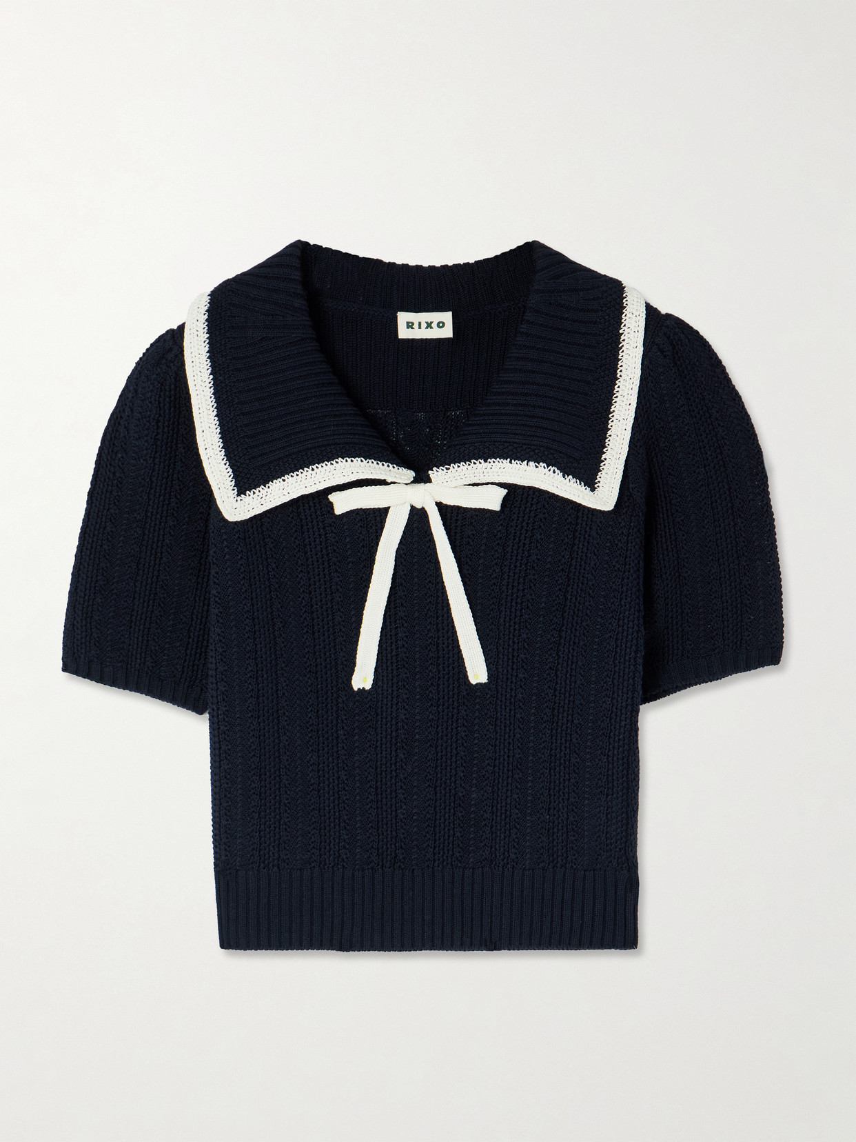 Pippa Bow-Detailed Two-Tone Cotton Sweater