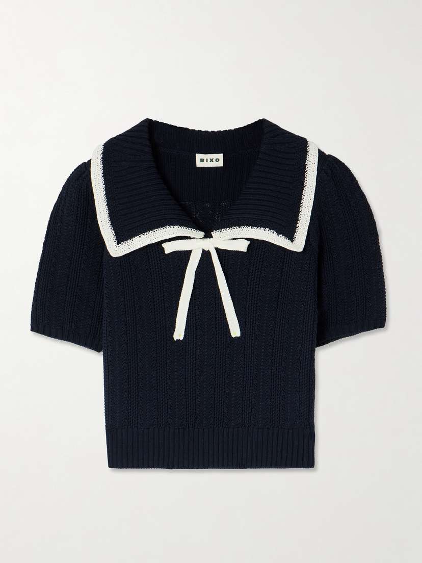 Rixo Pippa Bow-detailed Two-tone Cotton Sweater