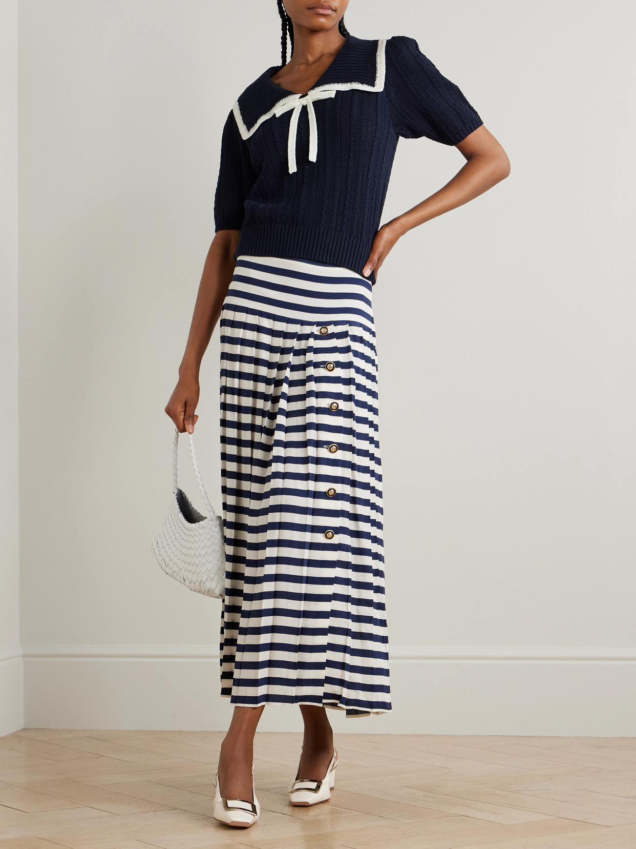 Pippa Bow-Detailed Two-Tone Cotton Sweater