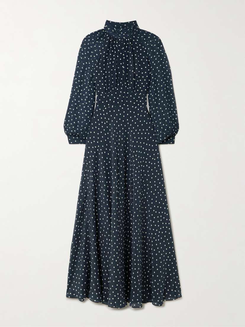 Rixo Paige Belted Polka-dot Silk-chiffon Mock-neck Midi Dress