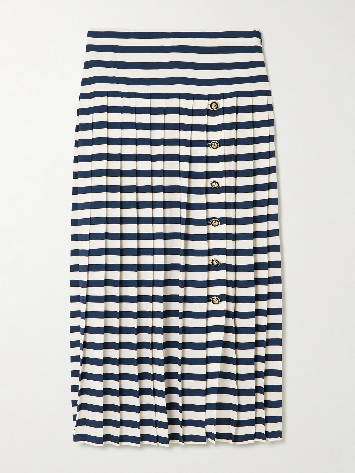 Rixo London Una Pleated Striped Silk Crepe De Chine Midi Skirt In Multi