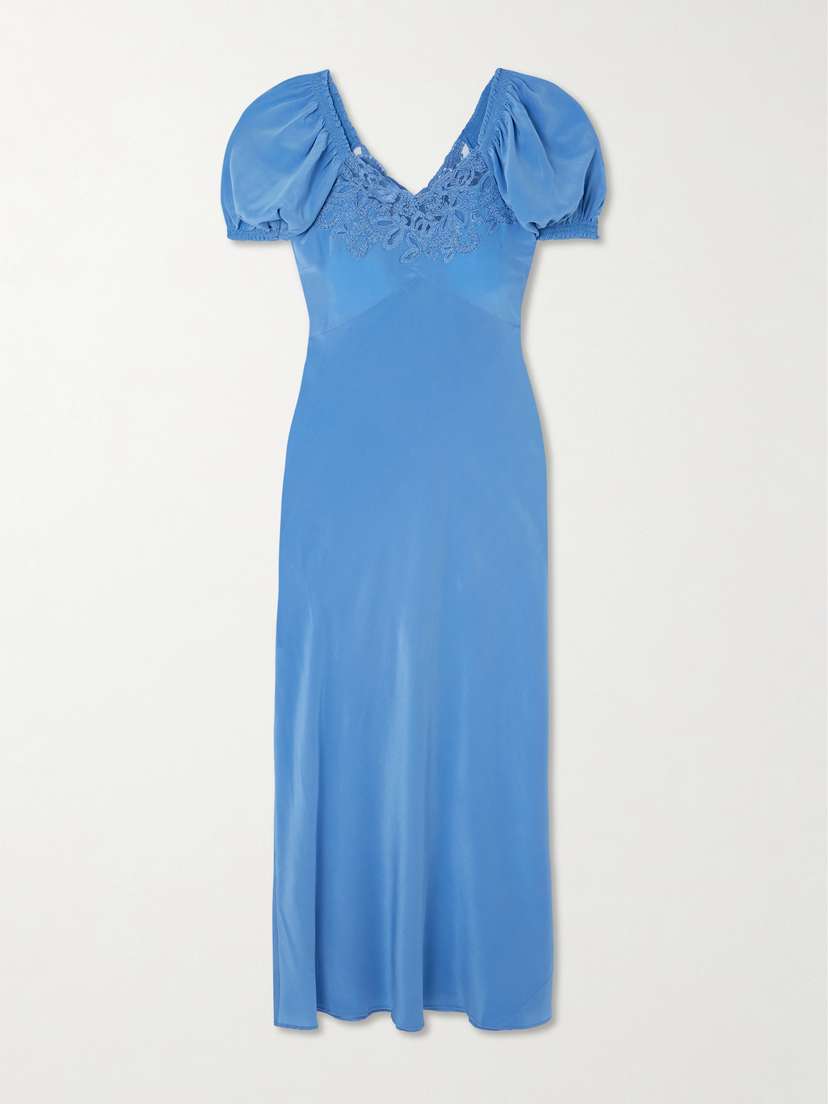Rixo Ilaria Lace-trimmed Silk Midi Dress