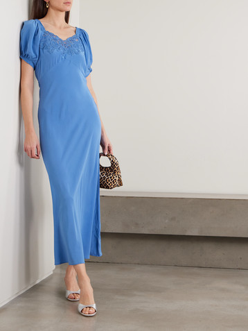 RIXO Ilaria lace-trimmed silk midi dress