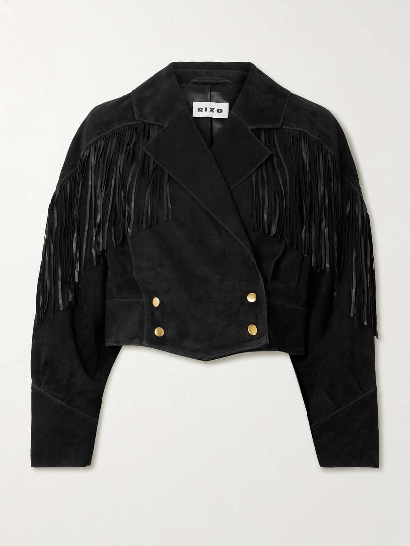Rixo Darragh Fringed Double-breasted Suede Jacket