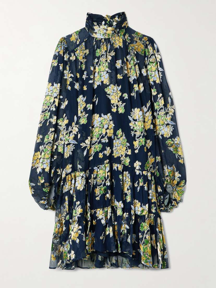 Rixo Anaya Pussy-bow Devoré-velvet Chiffon Mini Dress