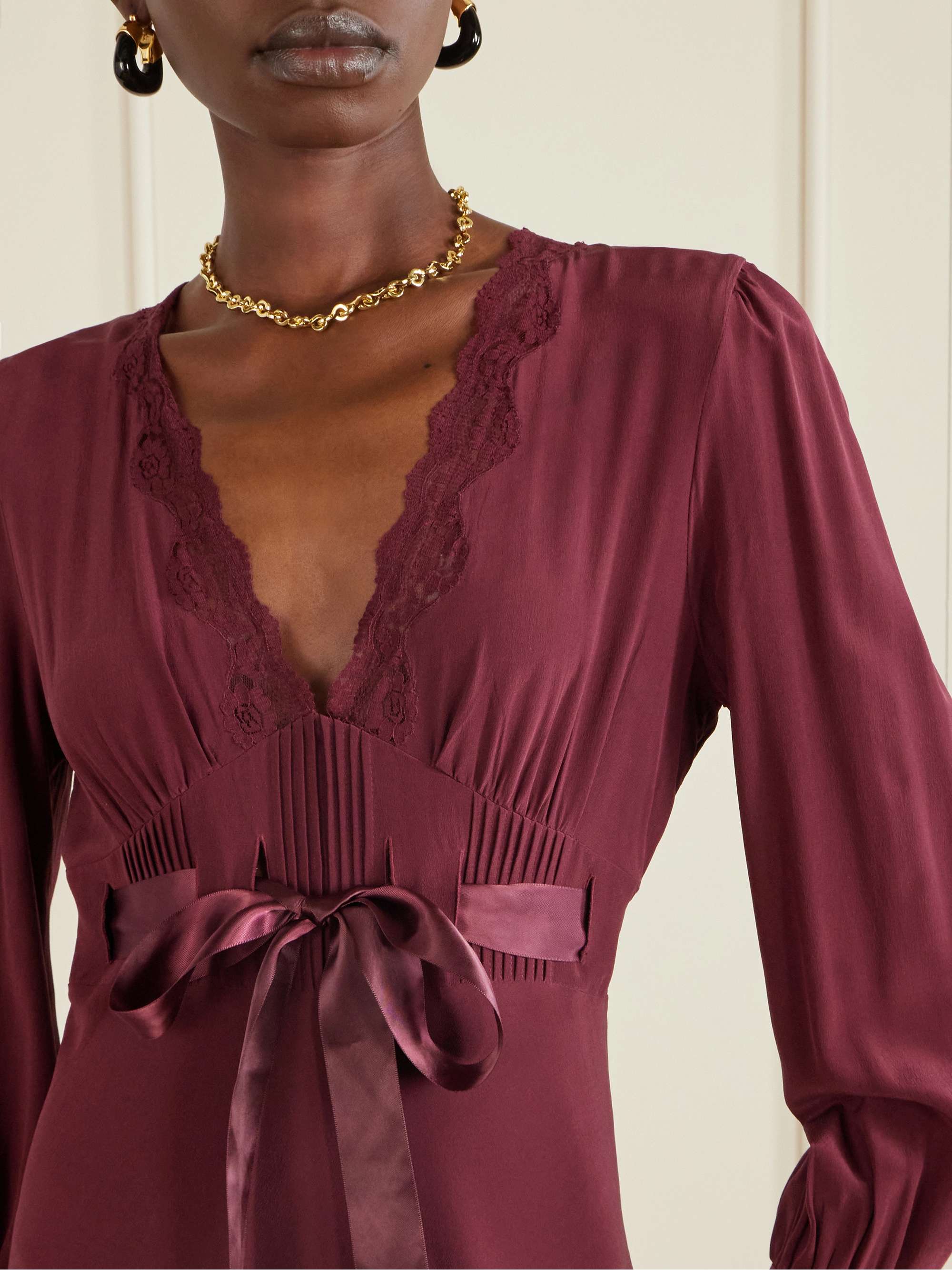 RIXO Adaline bow-detailed lace-trimmed silk maxi dress | NET-A-PORTER