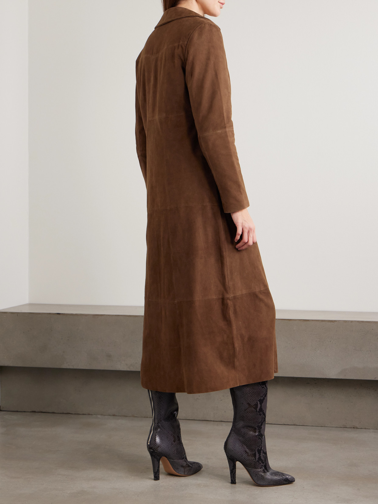Rixo London Astraea Paneled Suede Coat In Brown