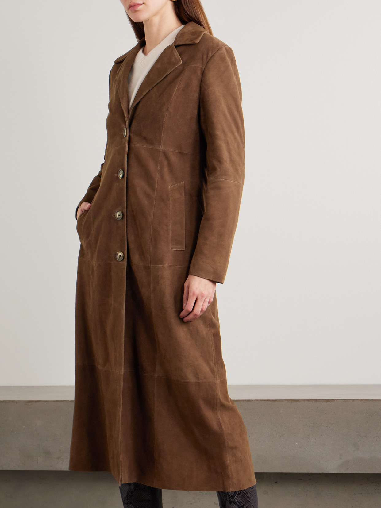 Rixo London Astraea Paneled Suede Coat In Brown