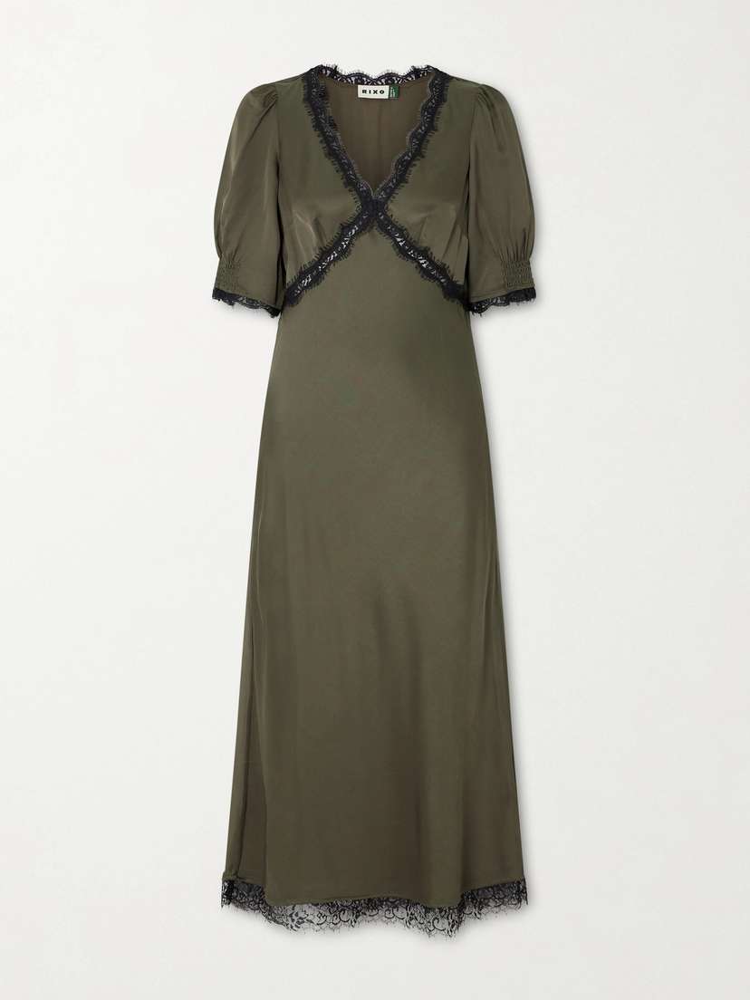 Rixo Annina Lace-trimmed Satin Midi Dress