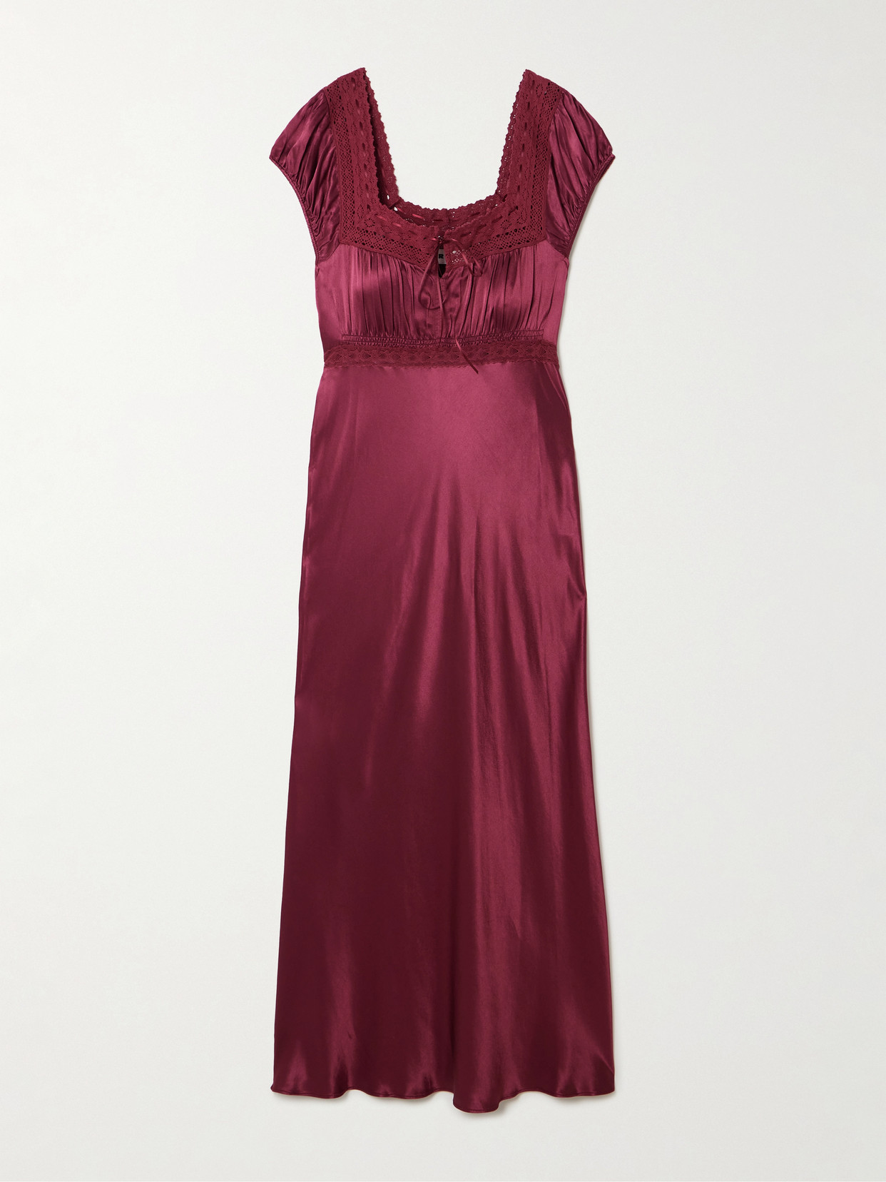 Rixo London Maeva Scalloped Broderie Anglaise-trimmed Satin Midi Dress In Burgundy