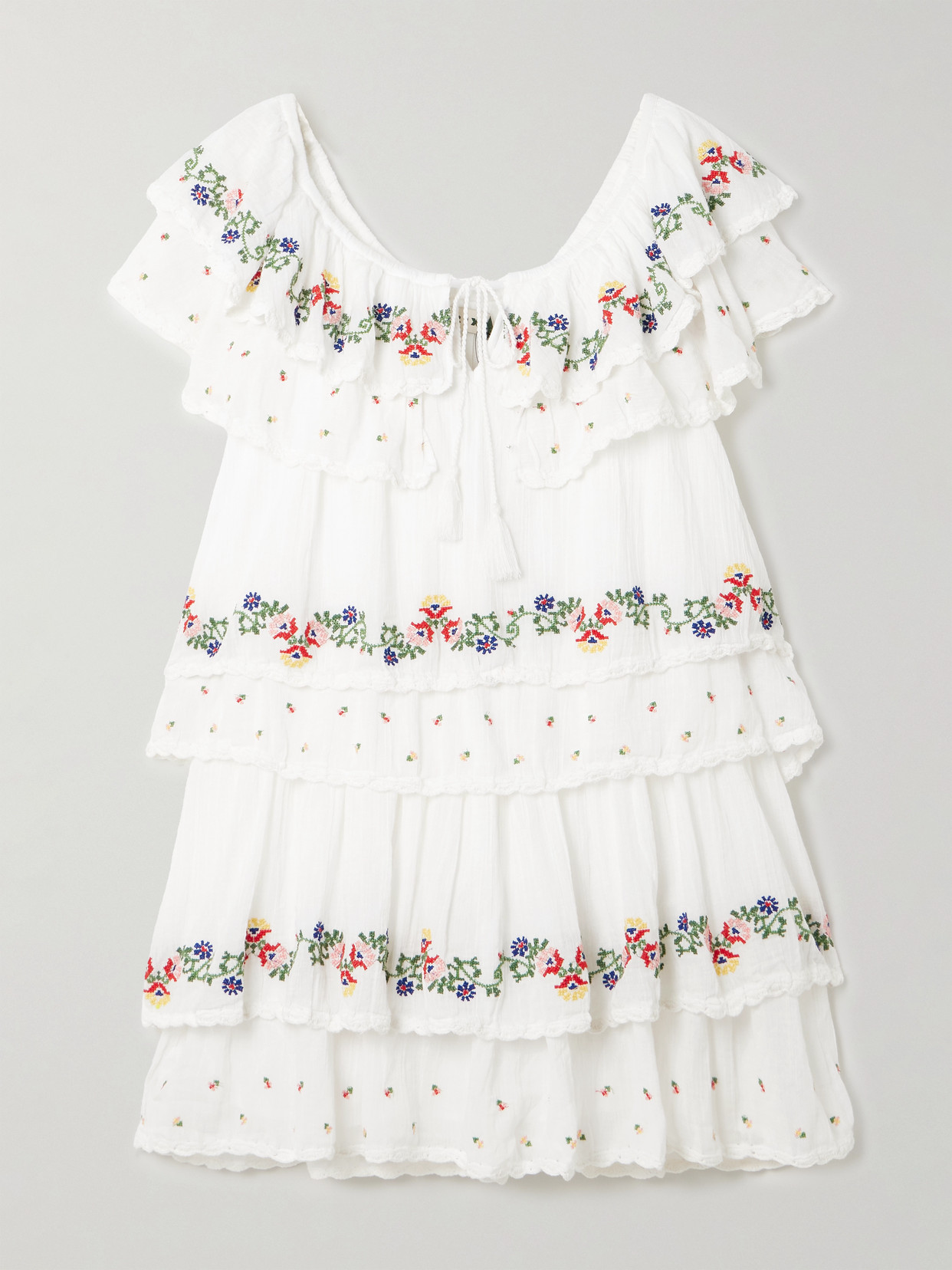 Rixo London Leilani Tiered Embroidered Cotton-voile Mini Dress In White