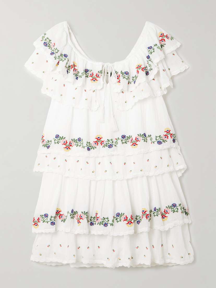 Rixo Leilani Tiered Embroidered Cotton-voile Mini Dress