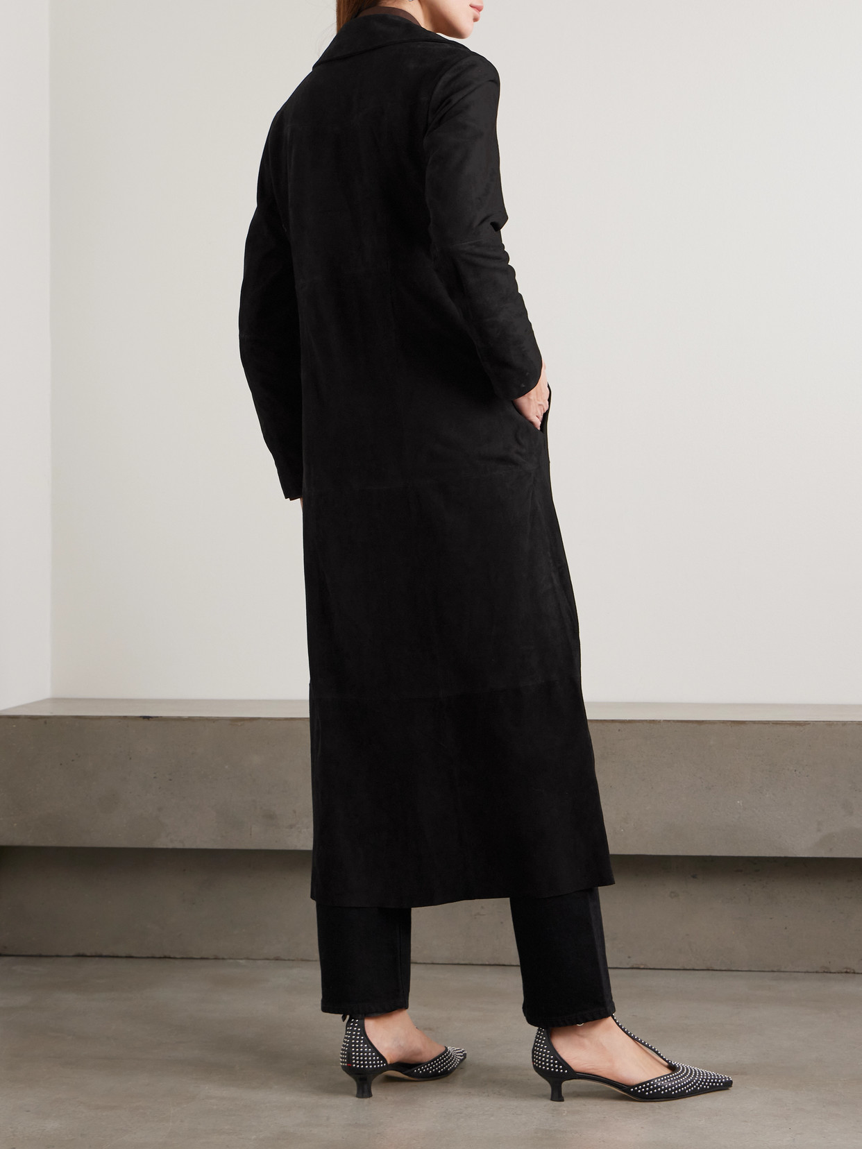 Rixo London Astraea Paneled Suede Coat In Black