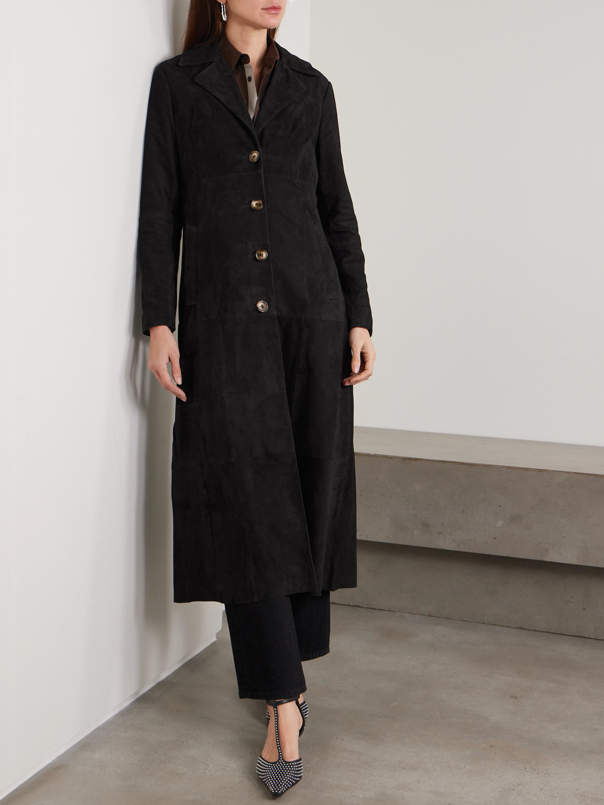 Rixo London Astraea Paneled Suede Coat In Black