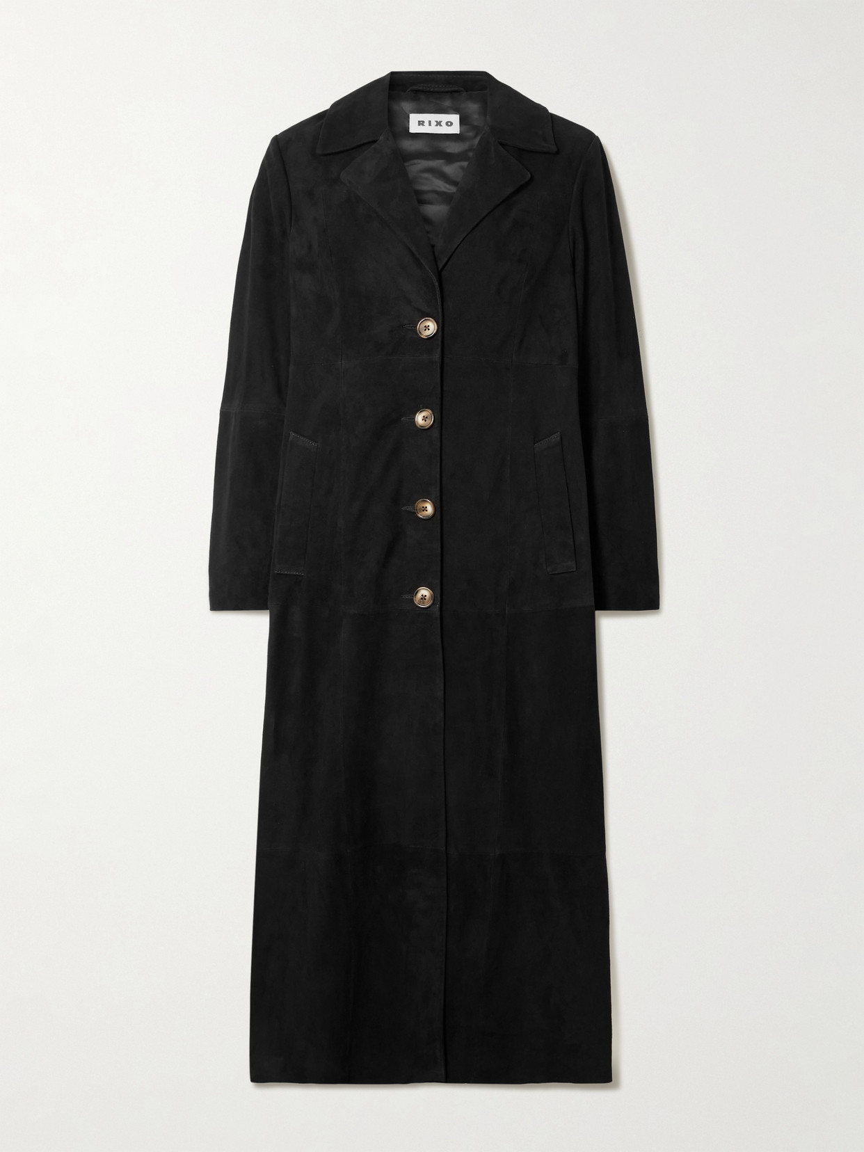 Rixo London Astraea Paneled Suede Coat In Black