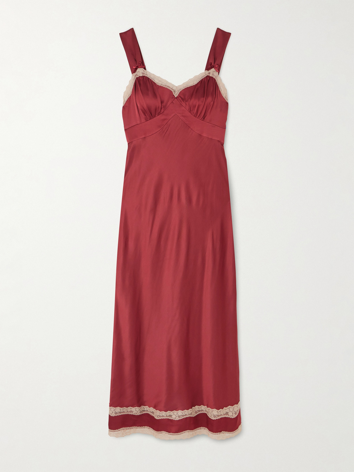Rixo London Lucie Lace-trimmed Crepe De Chine Midi Dress In Red