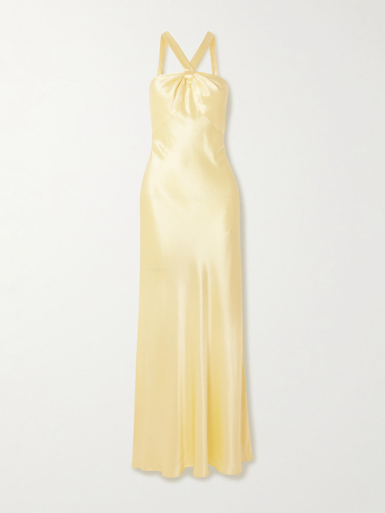 Rixo London Losanna Satin Halterneck Maxi Dress In Yellow