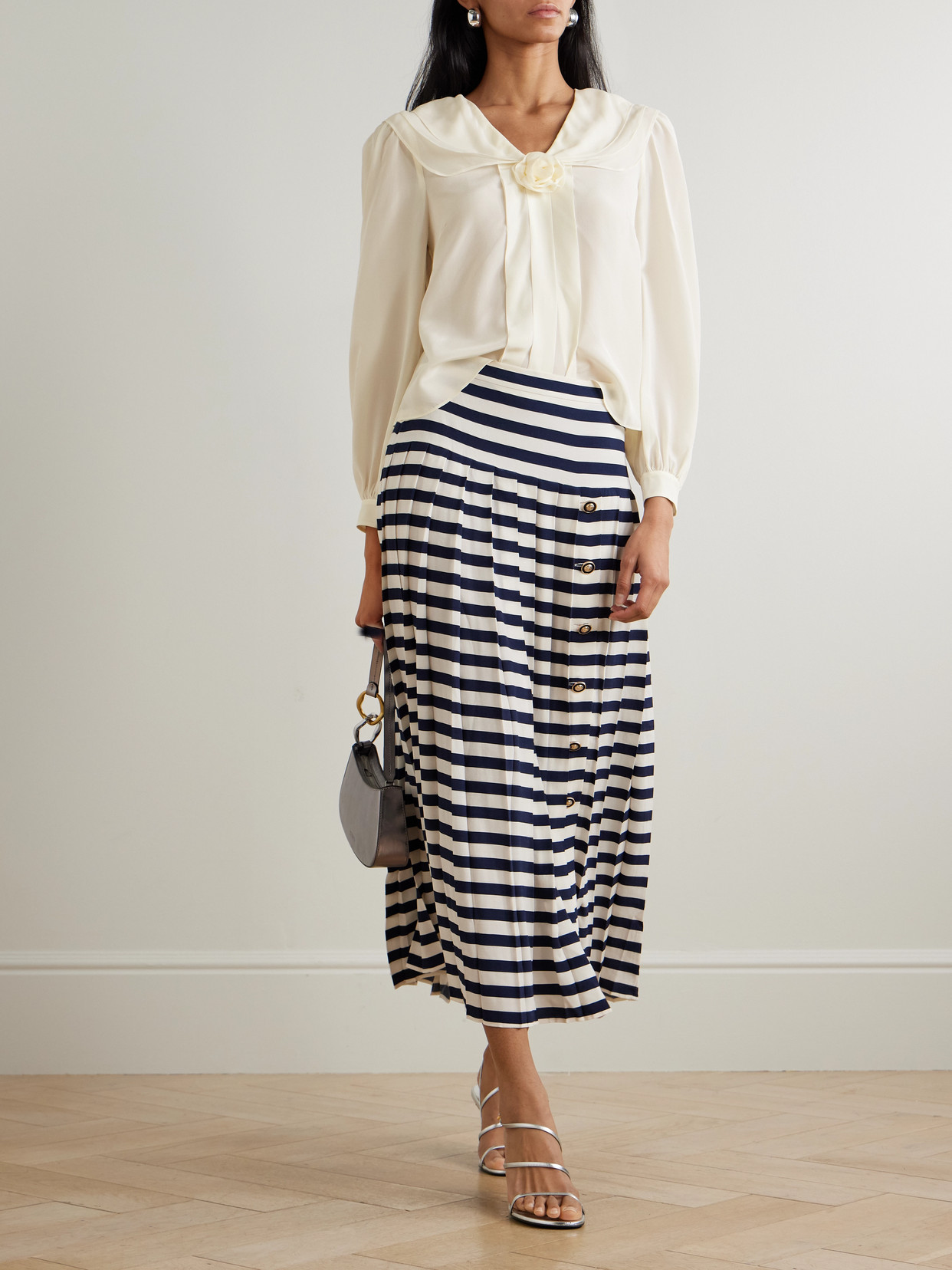 Emelin Layered Appliquéd Silk Crepe De Chine Blouse