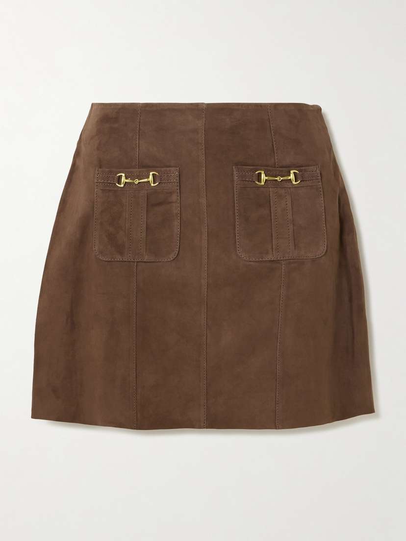 Rixo Wiley Embellished Paneled Suede Mini Skirt
