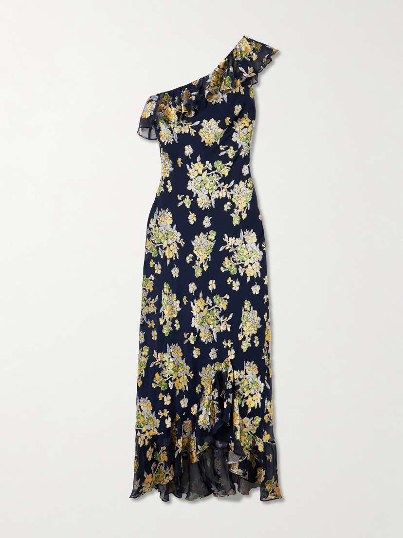 Rixo Leon One-shoulder Ruffled Devoré-velvet Chiffon Maxi Dress