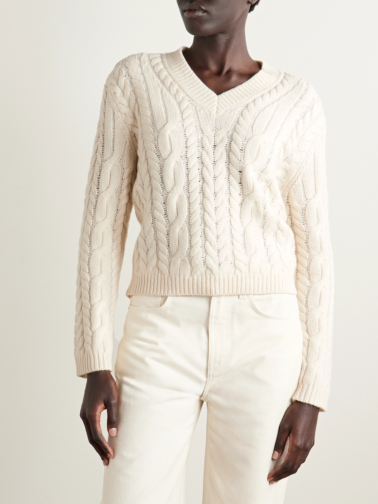 Theory Cable-knit Wool And Cashmere-blend Sweater In Neutral
