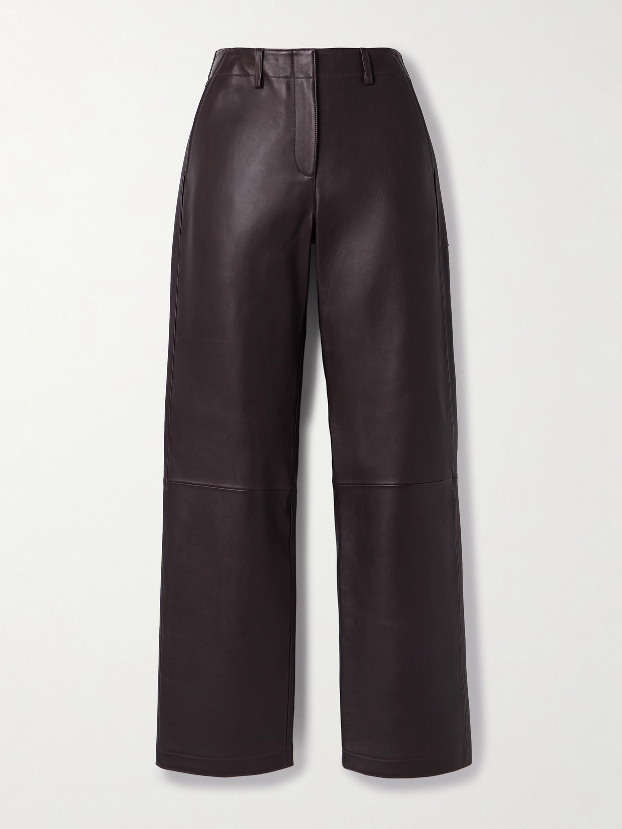 Theory Leather Straight-leg Pants In Brown