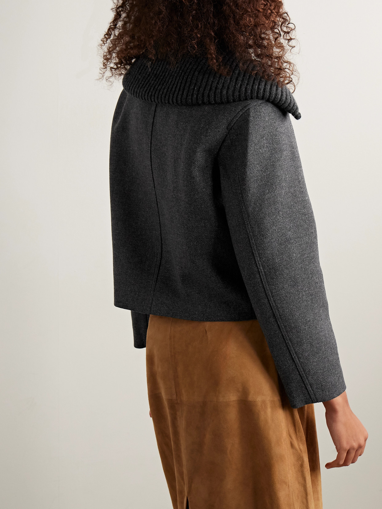 Theory Ribbed Wool-trimmed Wool-blend Twill Jacket In Gray