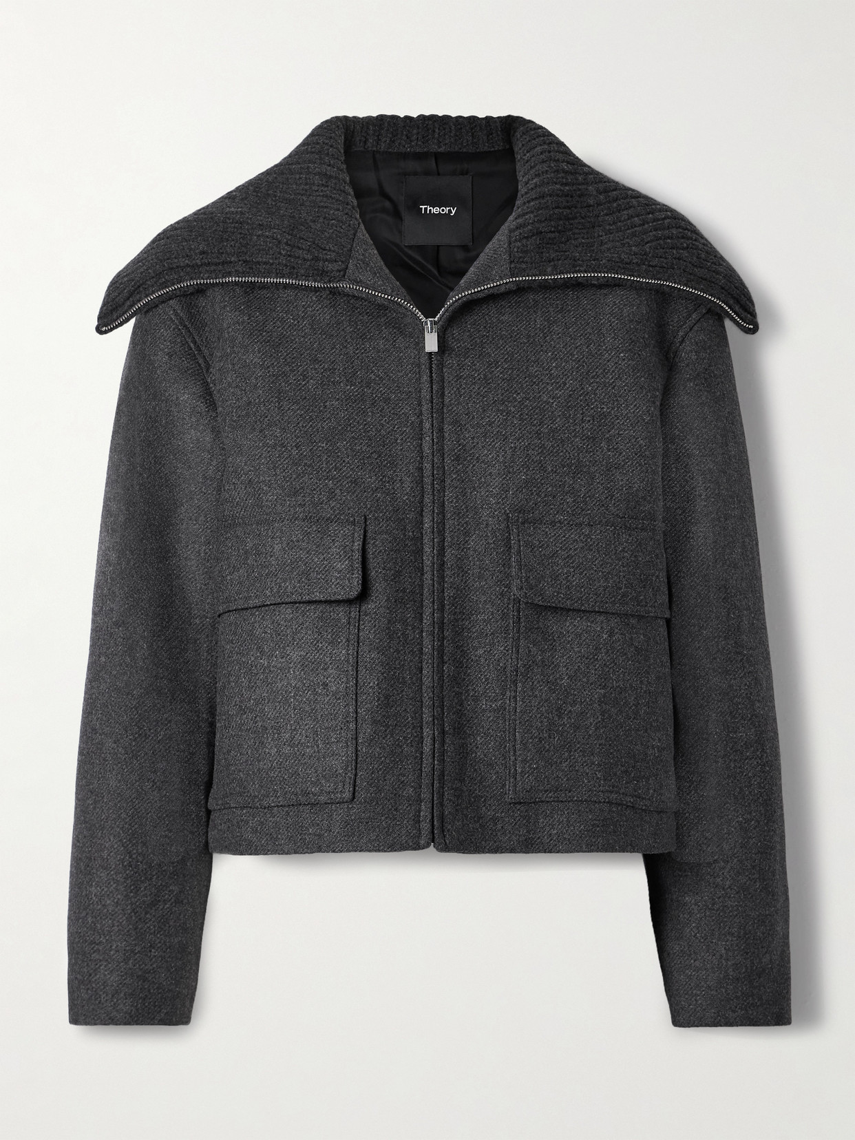 Theory Ribbed Wool-trimmed Wool-blend Twill Jacket In Gray