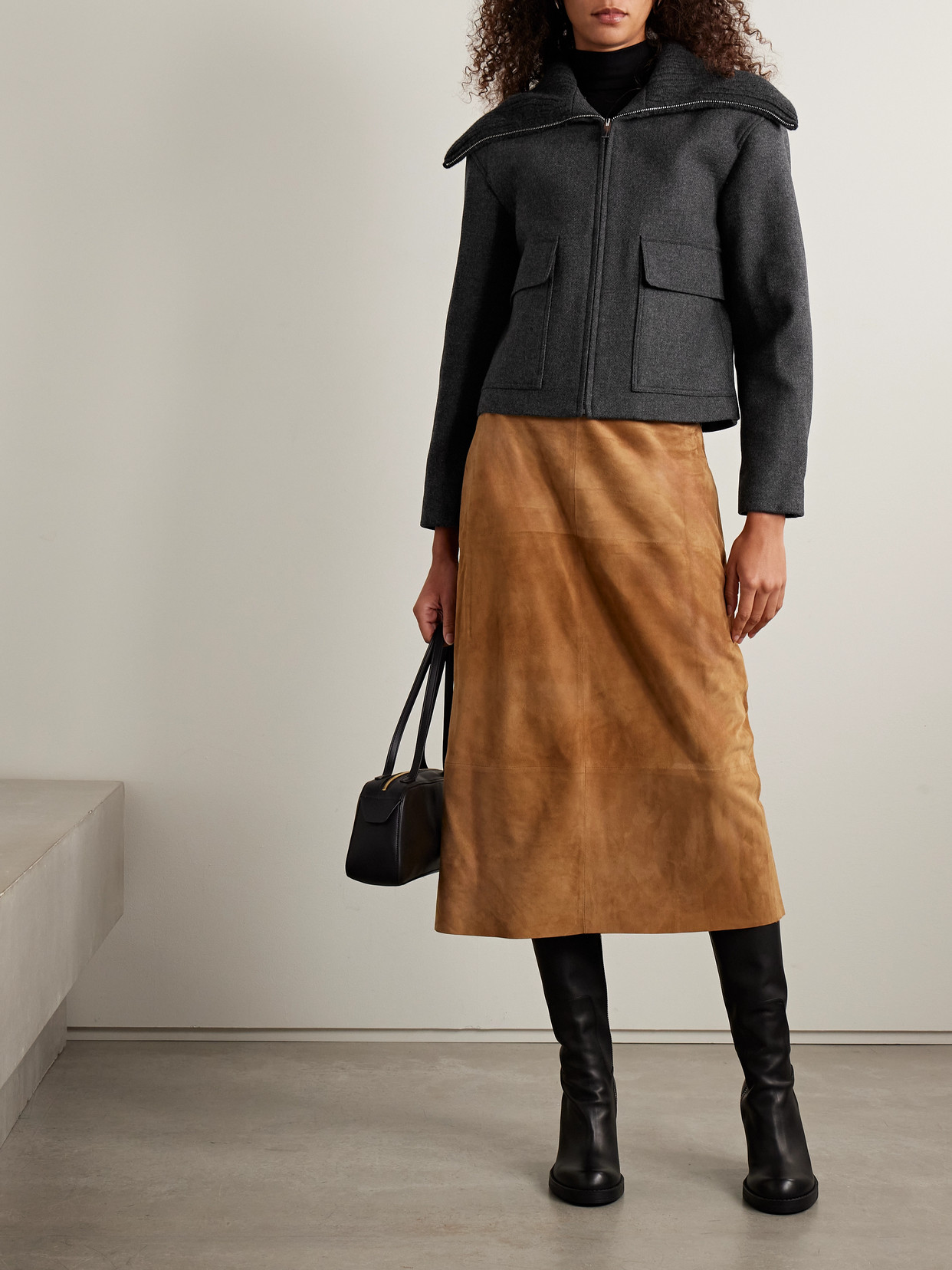 Theory Ribbed Wool-trimmed Wool-blend Twill Jacket In Gray