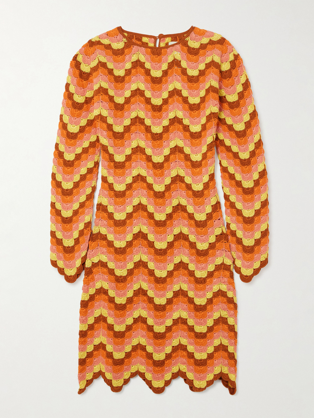 Escvdo Victoria Scalloped Crocheted Cotton Mini Dress In Orange