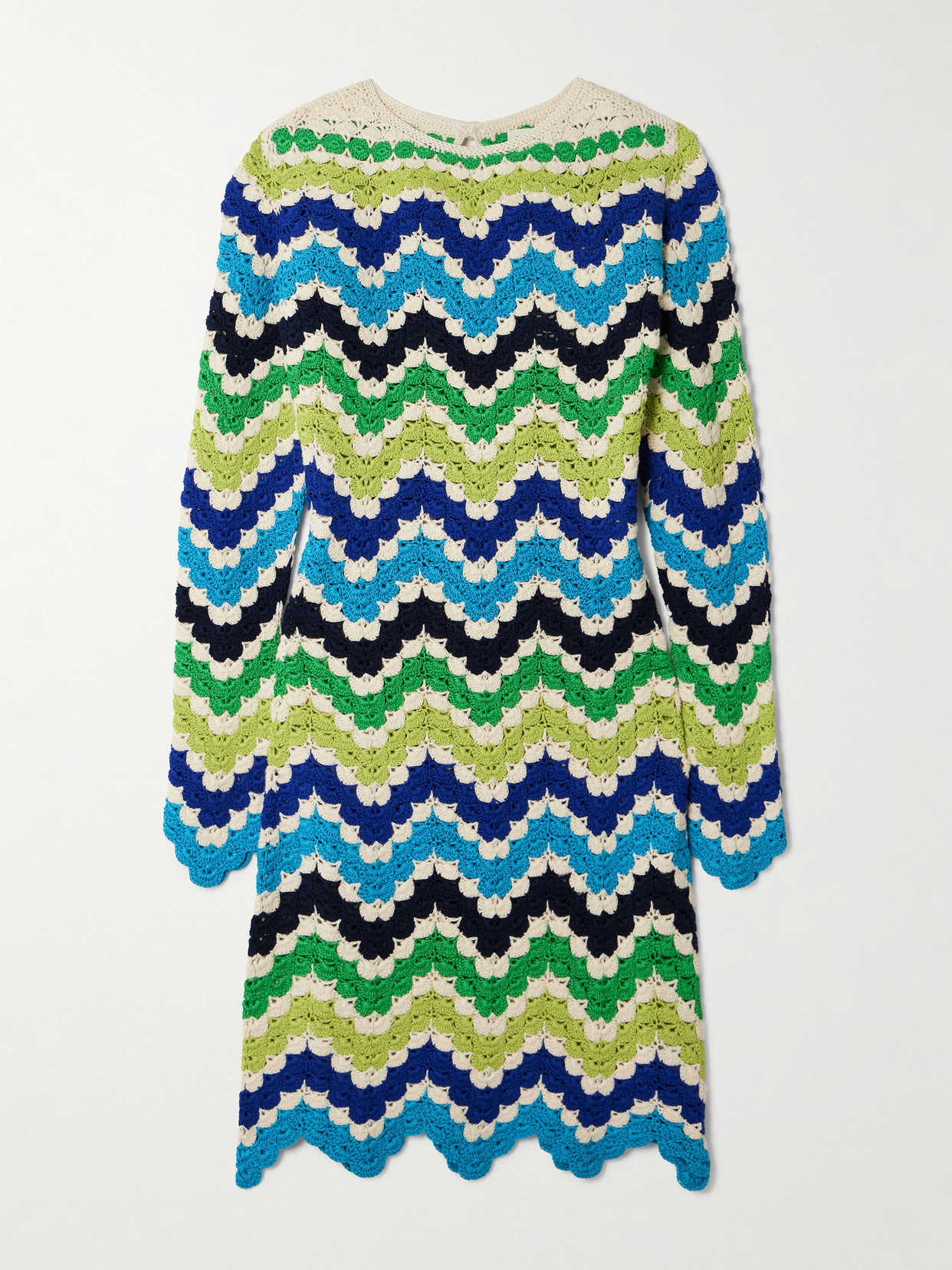 Escvdo Victoria Scalloped Crocheted Cotton Mini Dress In Blue