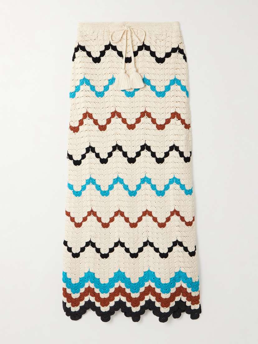 ESCVDO Safi Scalloped Crocheted Cotton Midi Skirt