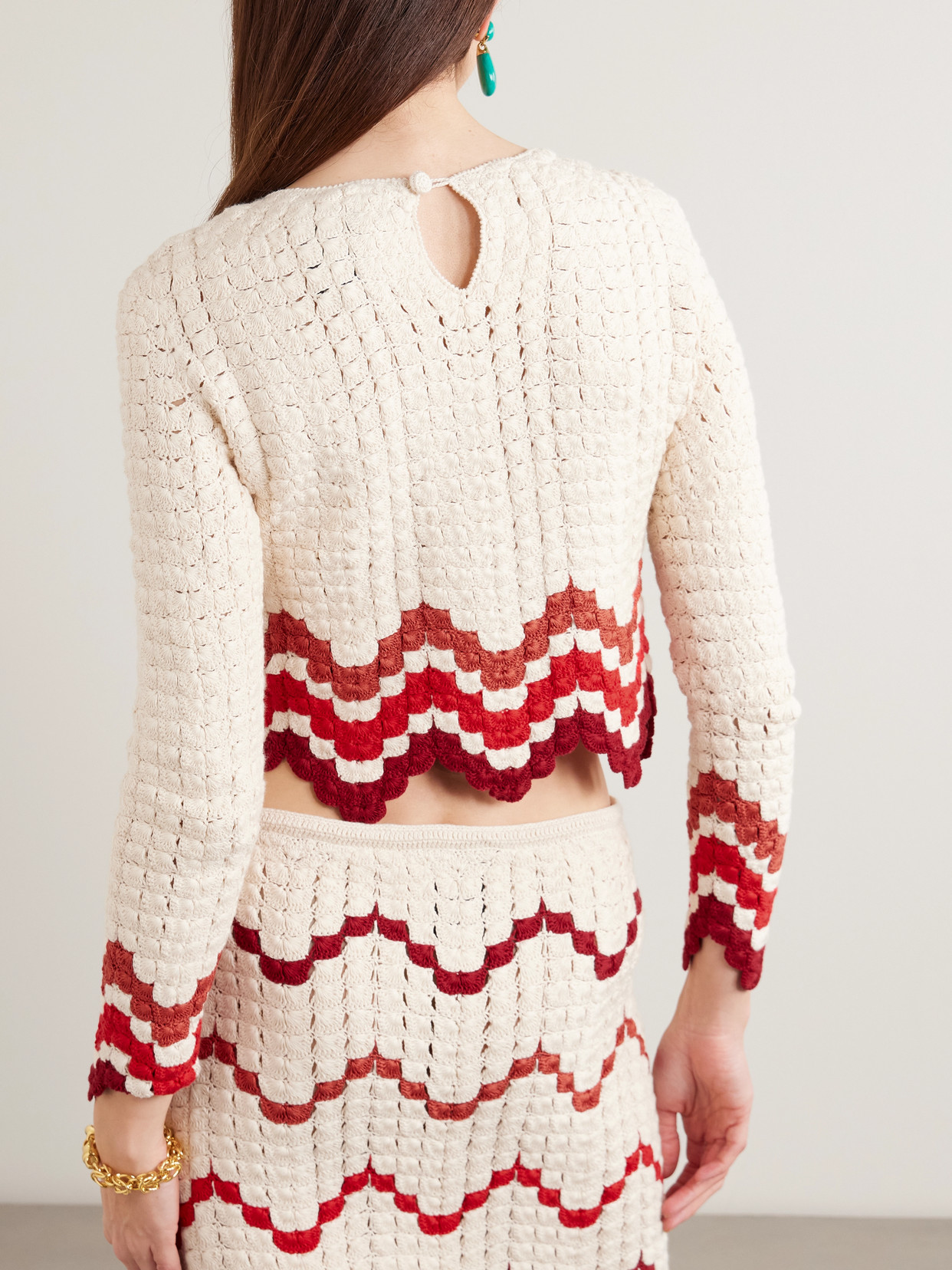 Safi Cropped Scalloped Crocheted Cotton Top