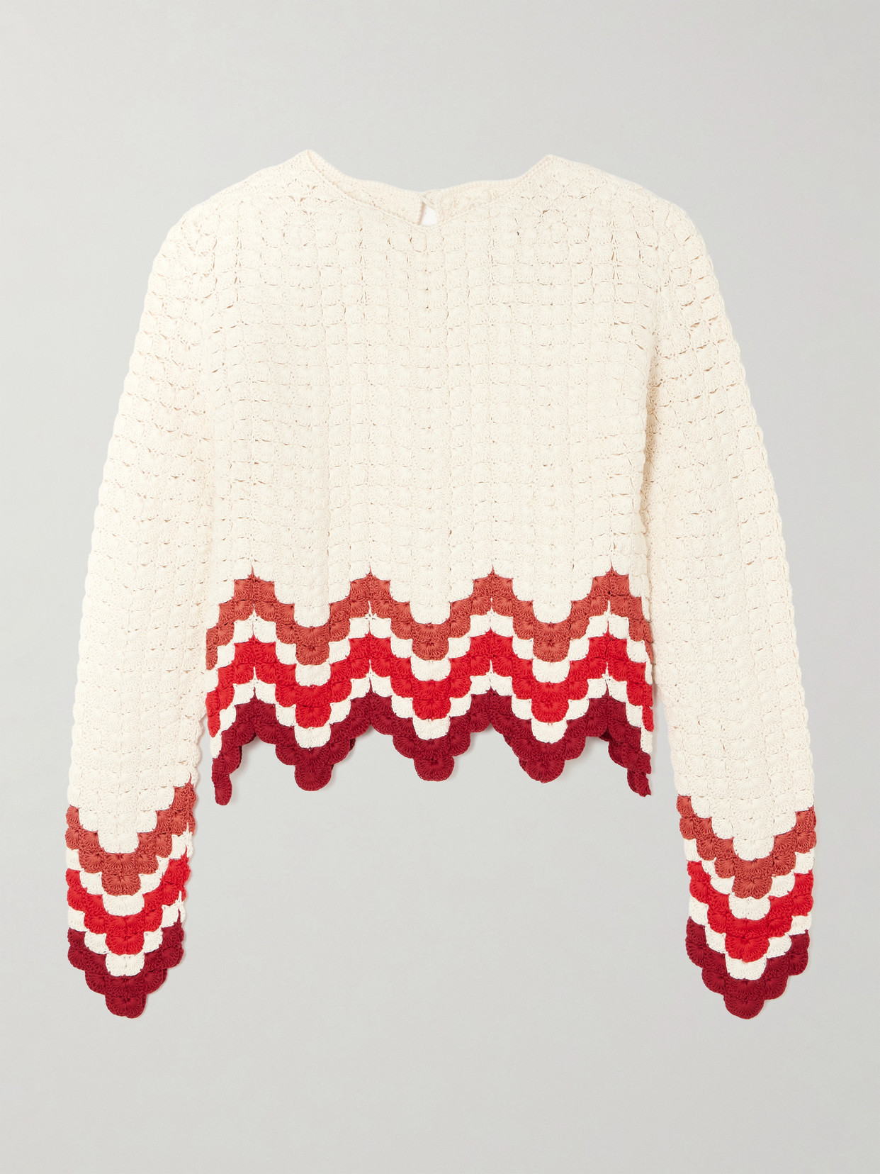 Escvdo Safi Cropped Scalloped Crocheted Cotton Top In White