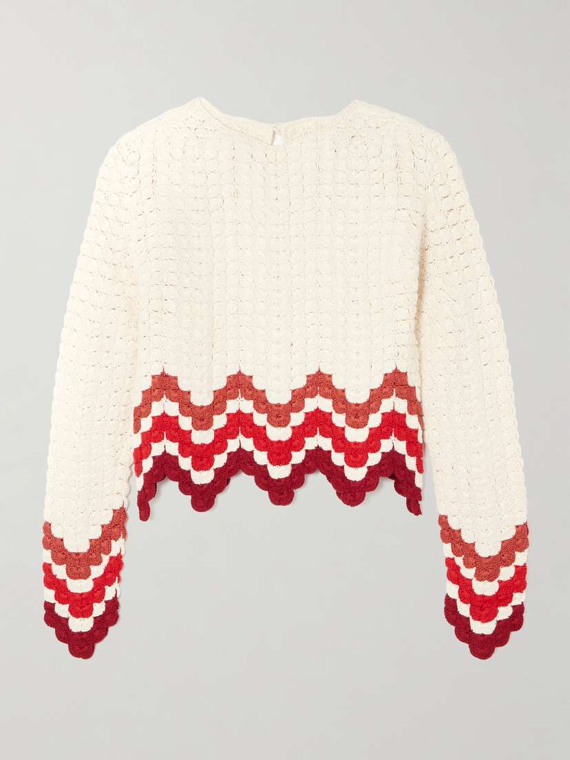 ESCVDO Safi Cropped Scalloped Crocheted Cotton Top