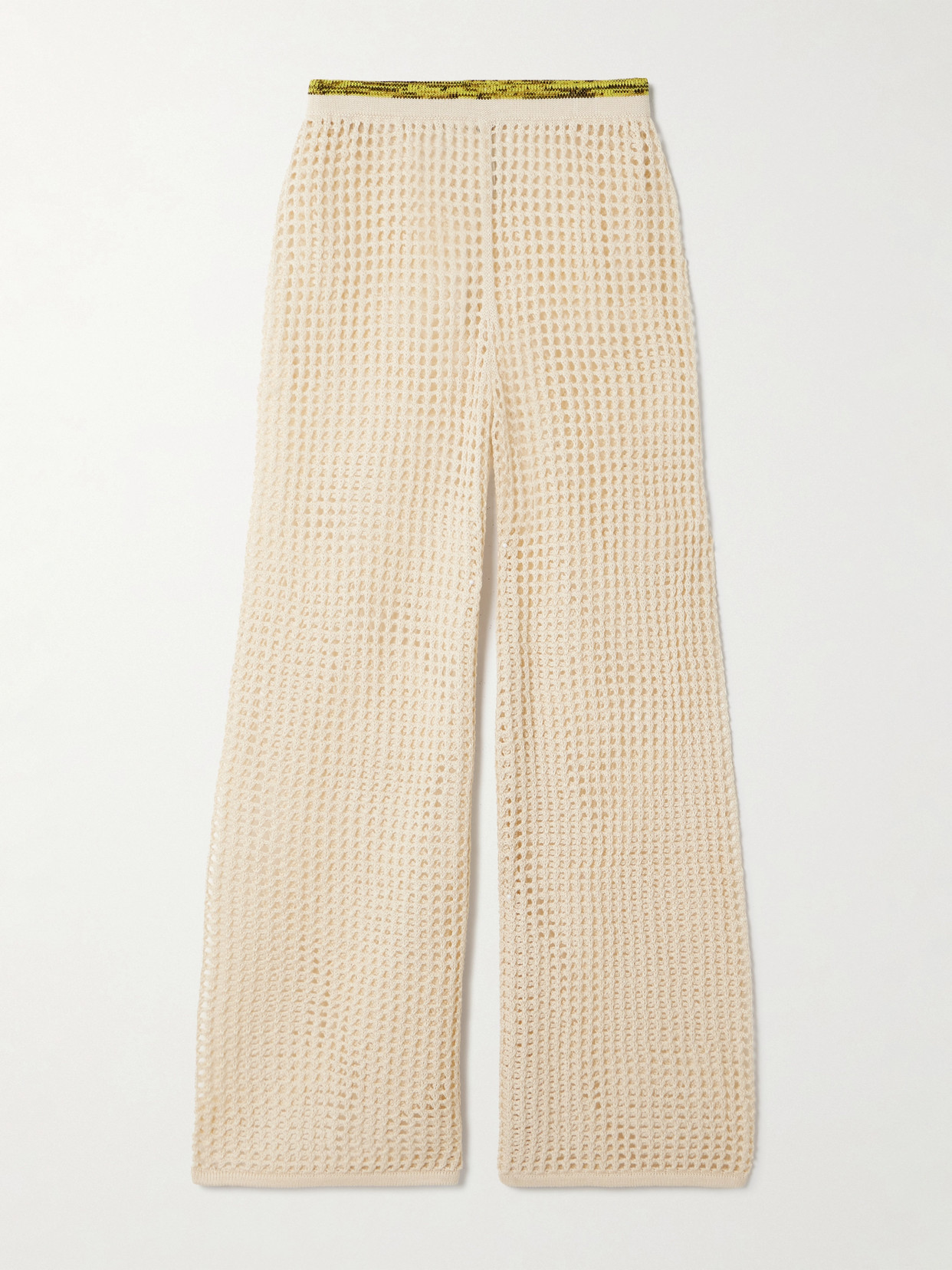 Escvdo Atuq Fringed Open-knit Cotton Wide-leg Pants In Neutral