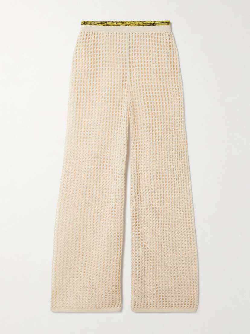 ESCVDO Atuq Fringed Open-knit Cotton Wide-leg Pants