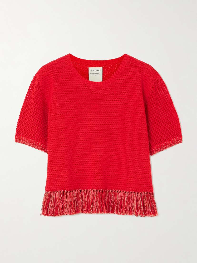 ESCVDO Amada Cropped Fringed Crocheted Cotton Top