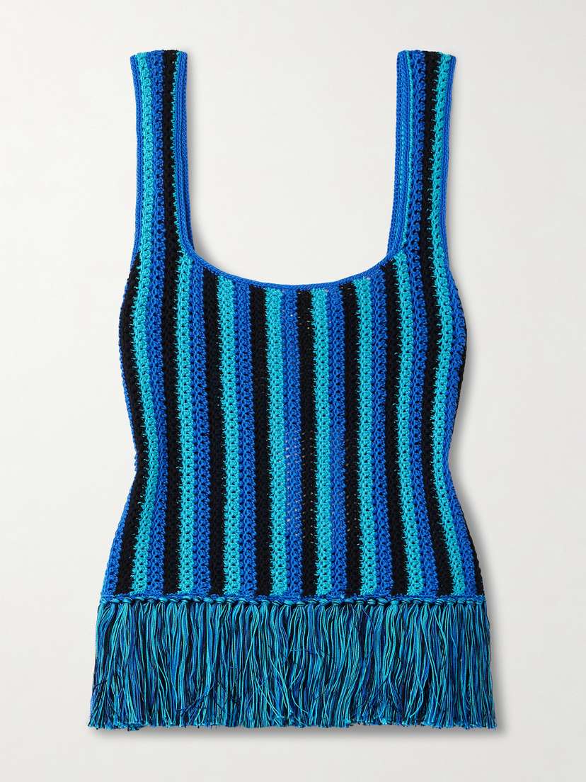 ESCVDO Misti Fringed Striped Open-knit Cotton Tank