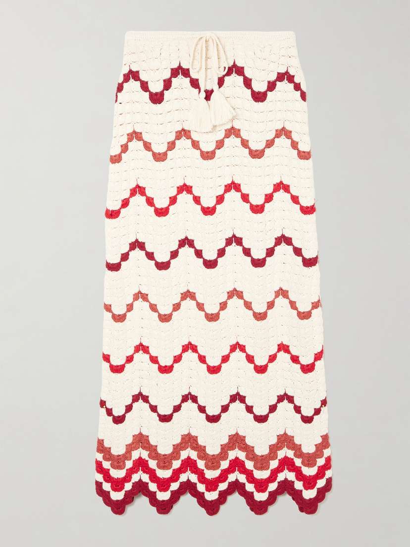 ESCVDO Safi Scalloped Crocheted Cotton Midi Skirt