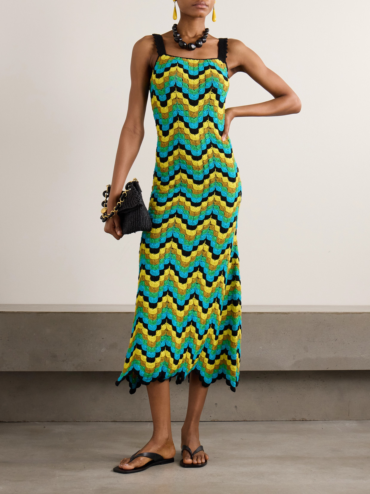 Escvdo Marea Scalloped Crocheted Cotton Maxi Dress In Multi