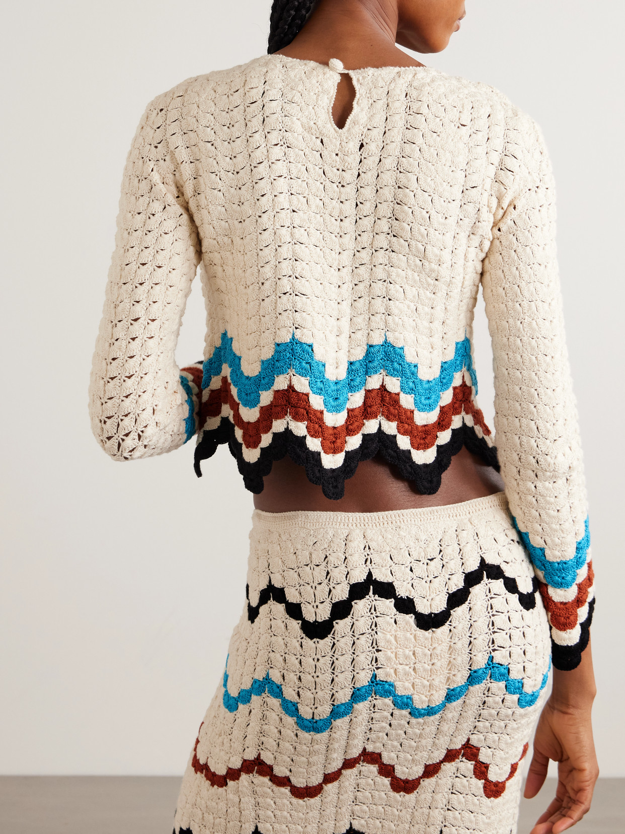 Escvdo Safi Scalloped Crocheted Cotton Top In Multi