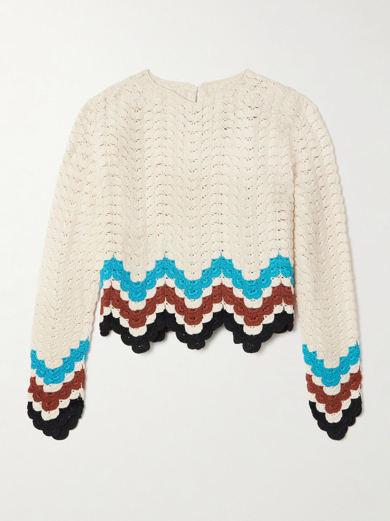 Escvdo Safi Scalloped Crocheted Cotton Top In Multi