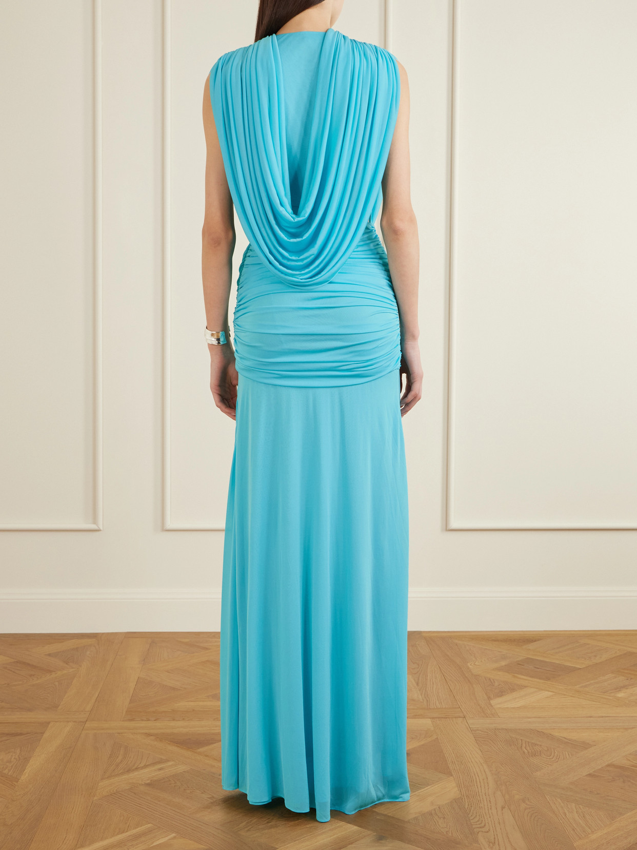 Christopher Esber Ripple Draped Ruched Mesh Gown In Multi