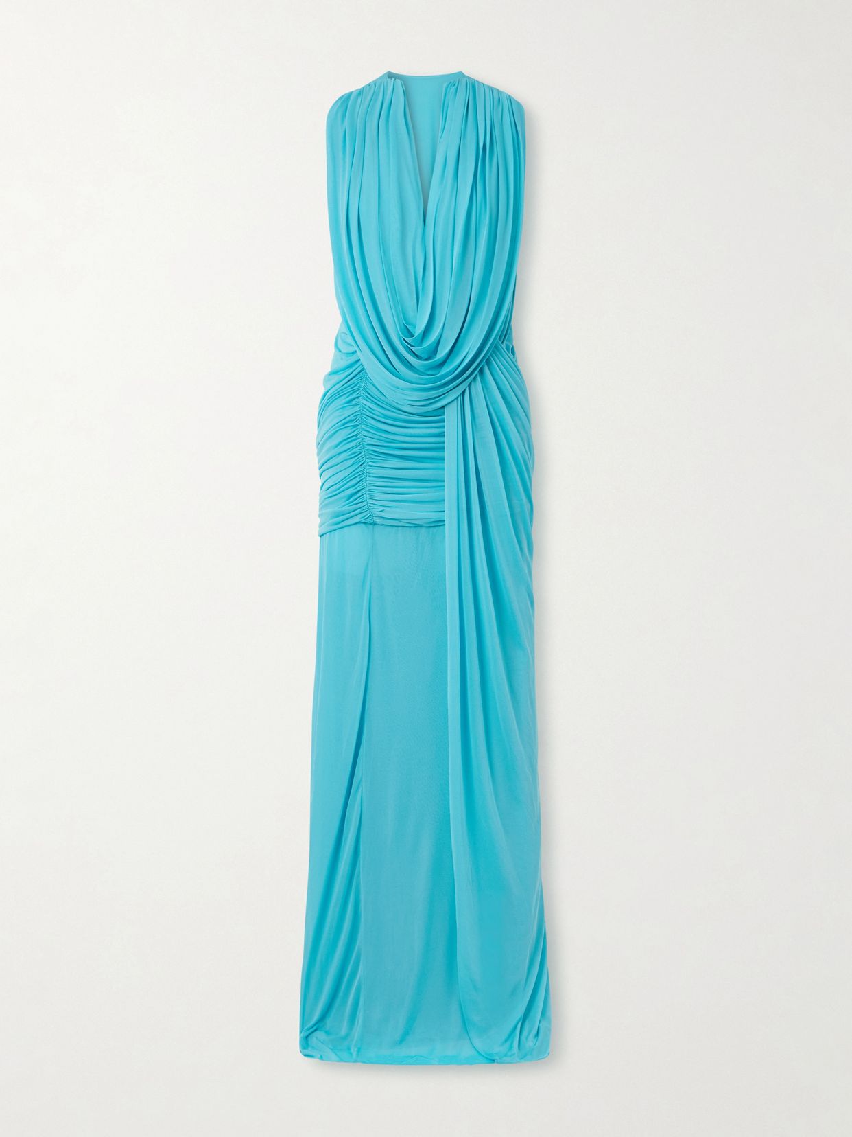 Ripple draped ruched mesh gown