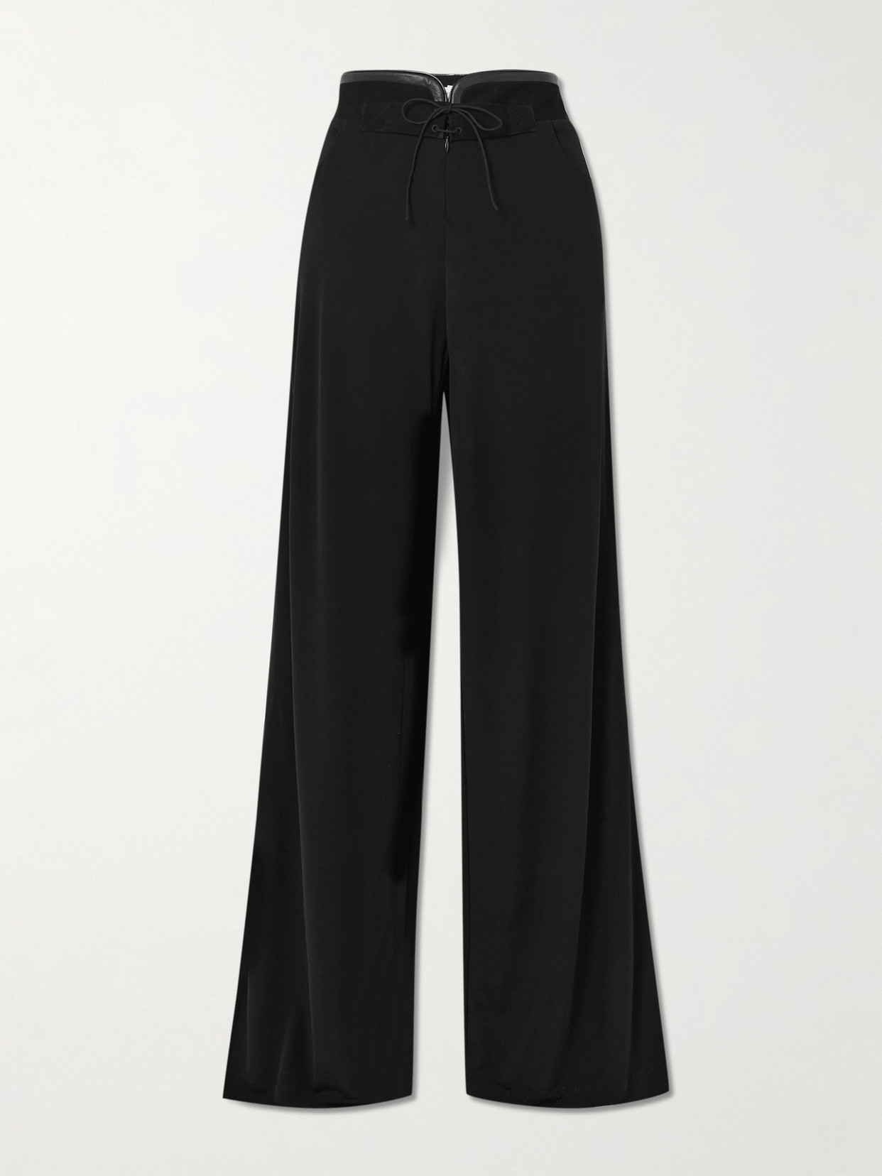 Christopher Esber Yvette Tie-detailed Leather And Suede-trimmed Jersey Wide-leg Pants In Black