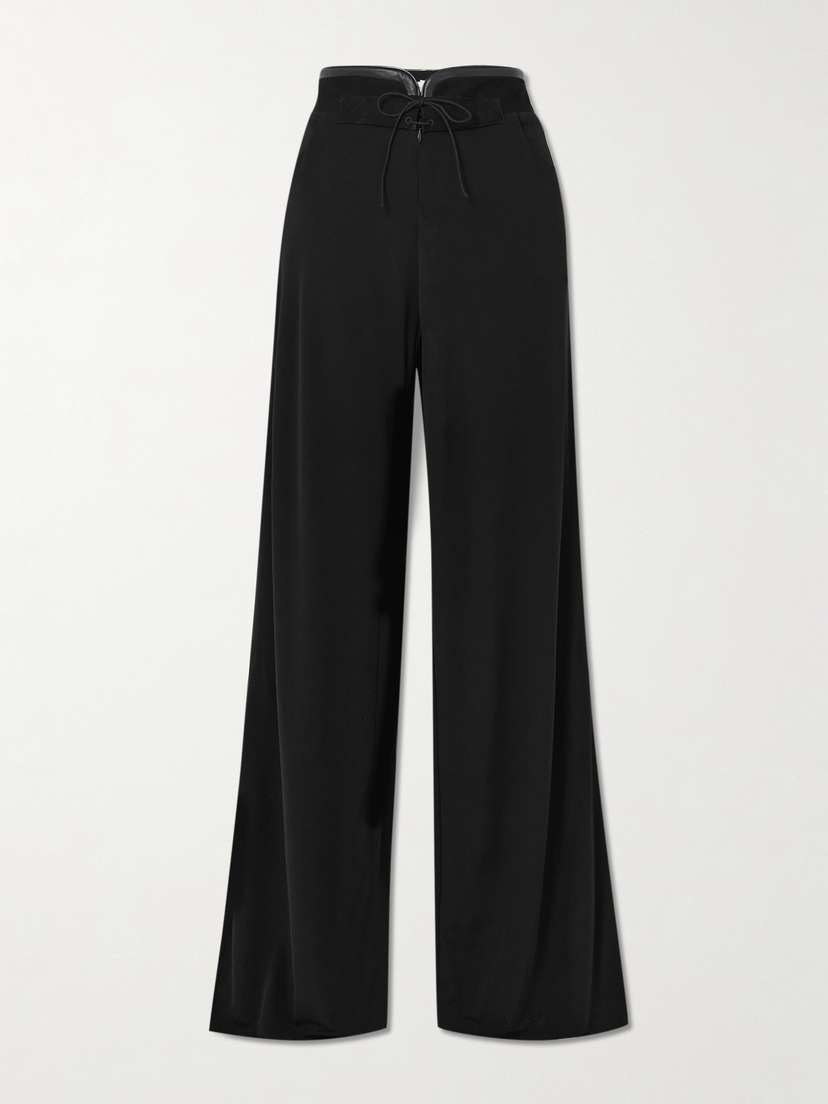 Christopher Esber Yvette Tie-detailed Leather And Suede-trimmed Jersey Wide-leg Pants
